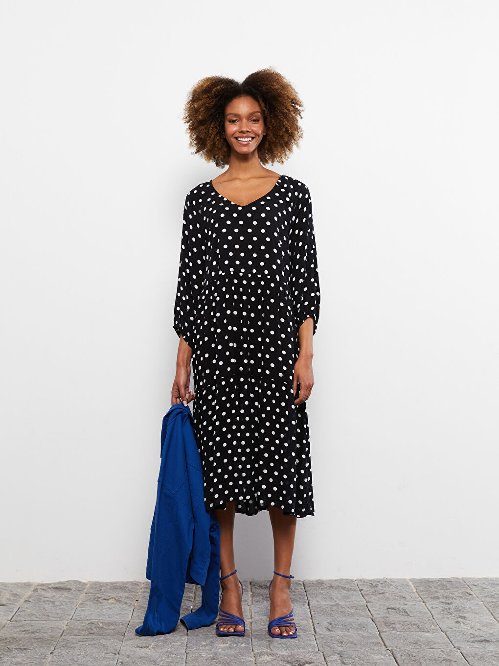 LCW Vision V Neck Polka Dot Women's Dress -S2AL54Z8-LQJ