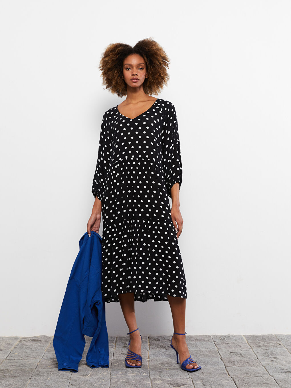 LCW Vision V Neck Polka Dot Women's Dress -S2AL54Z8-LQJ