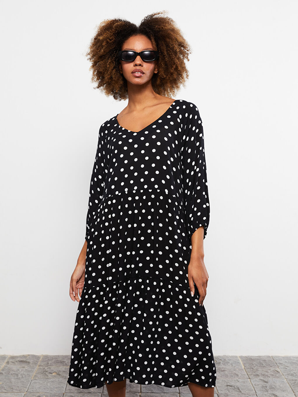 LCW Vision V Neck Polka Dot Women's Dress -S2AL54Z8-LQJ
