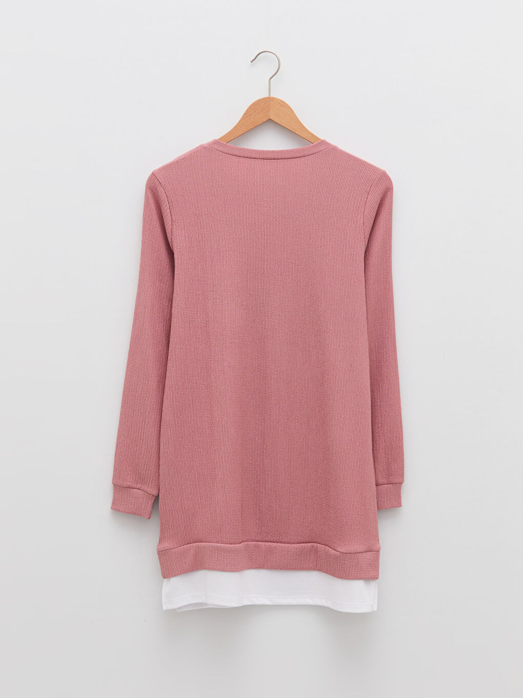 Pembe Bisiklet Yaka Düz Uzun Kollu Kadın Tunik-6