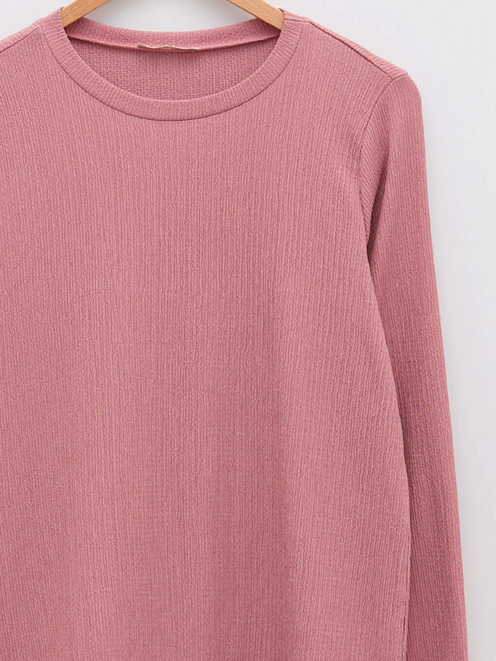 Pembe Bisiklet Yaka Düz Uzun Kollu Kadın Tunik-7