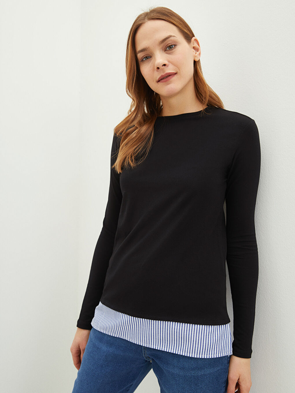 LCWAIKIKI Classic T-shirt à manches longues uni à col rond pour Femmes -S2AN05Z8-CVL