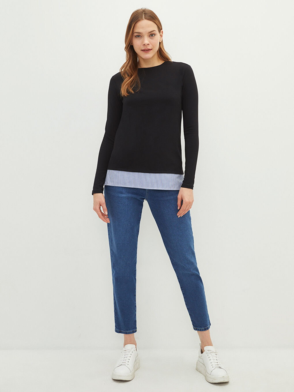 LCWAIKIKI Classic T-shirt à manches longues uni à col rond pour Femmes -S2AN05Z8-CVL