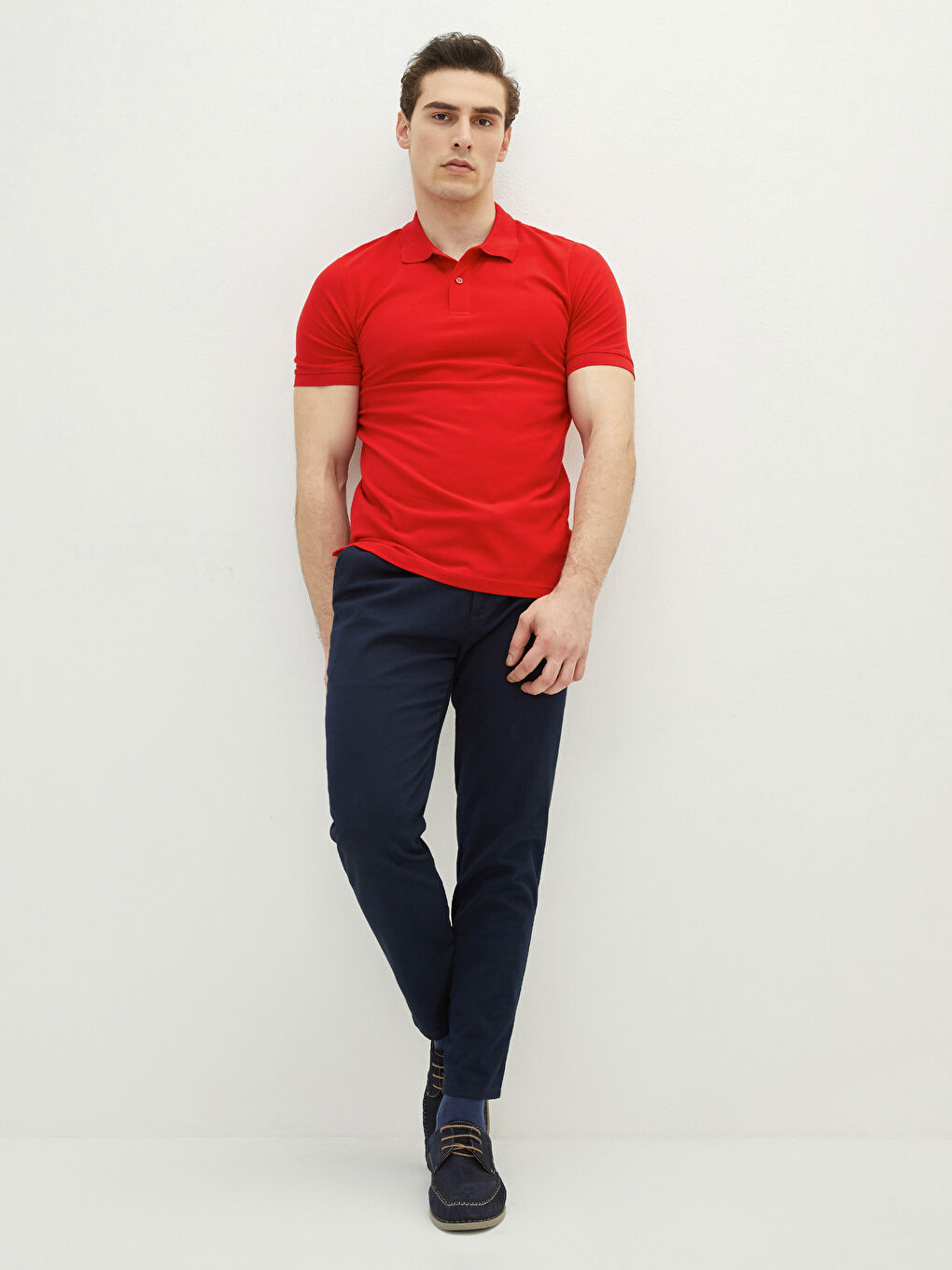 Kırmızı Polo Yaka Kısa Kollu Basic Pike Erkek Tişört-1