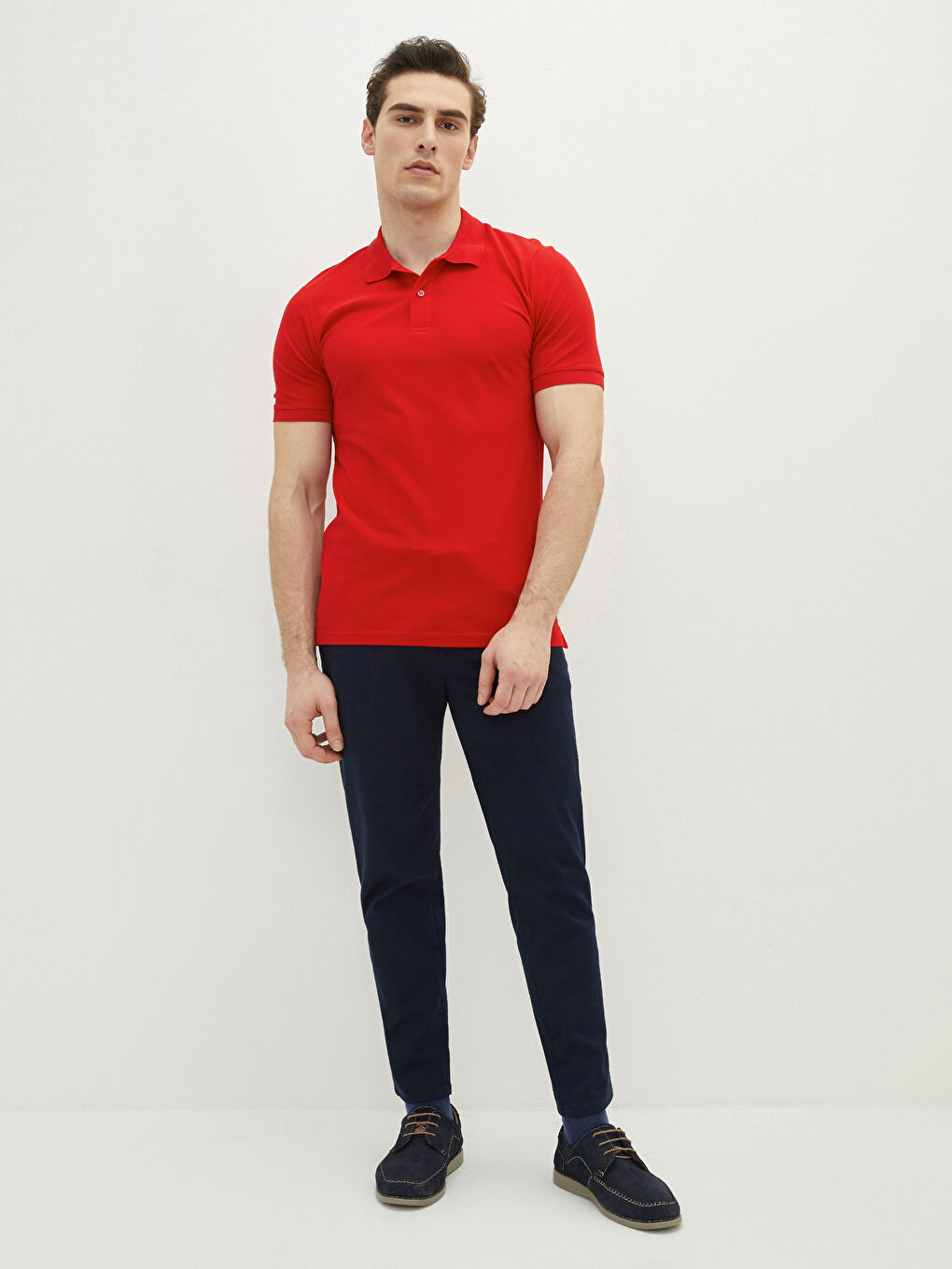 Kırmızı Polo Yaka Kısa Kollu Basic Pike Erkek Tişört-2