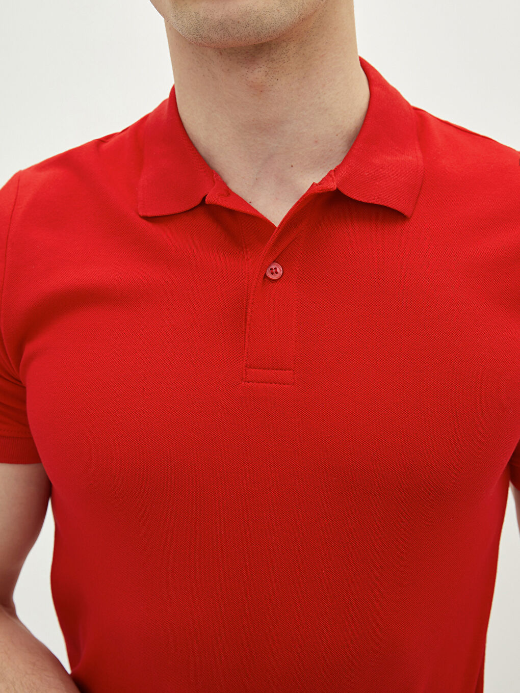 Kırmızı Polo Yaka Kısa Kollu Basic Pike Erkek Tişört-3