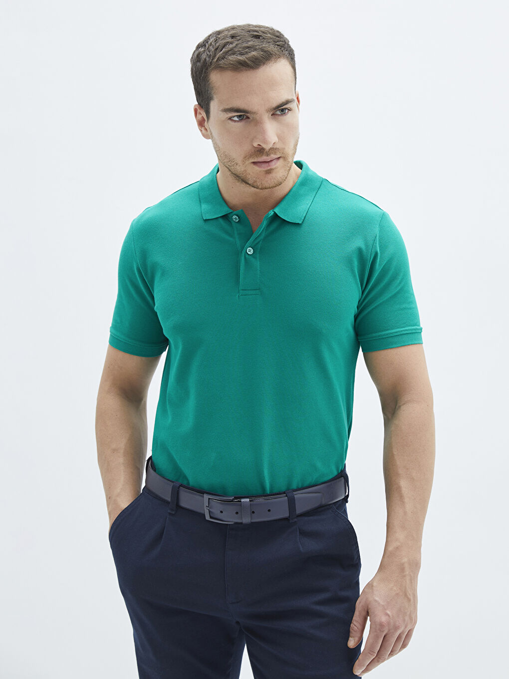 T-shirt Basique à Manches Courtes Col Polo en Piqué pour Hommes-1