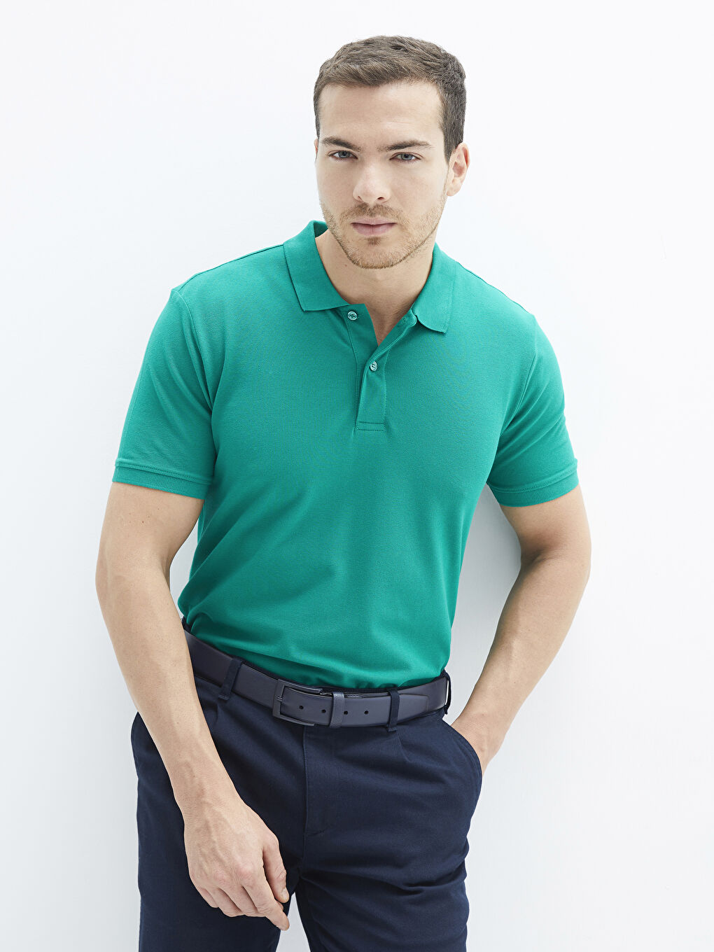 T-shirt Basique à Manches Courtes Col Polo en Piqué pour Hommes-3