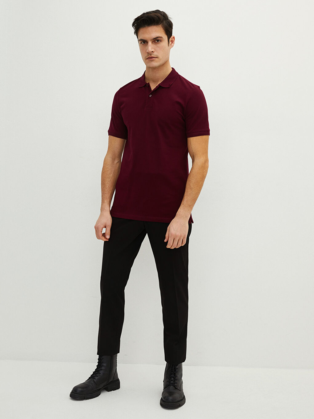 Bordo Polo Yaka Kısa Kollu Basic Pike Erkek Tişört-2