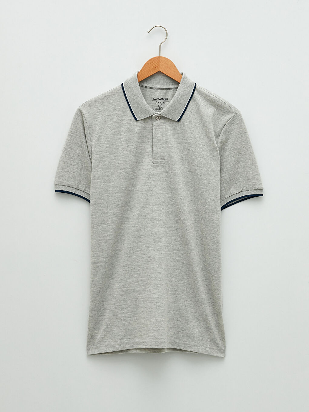 Gri Polo Yaka Kısa Kollu Pike Erkek Tişört-5