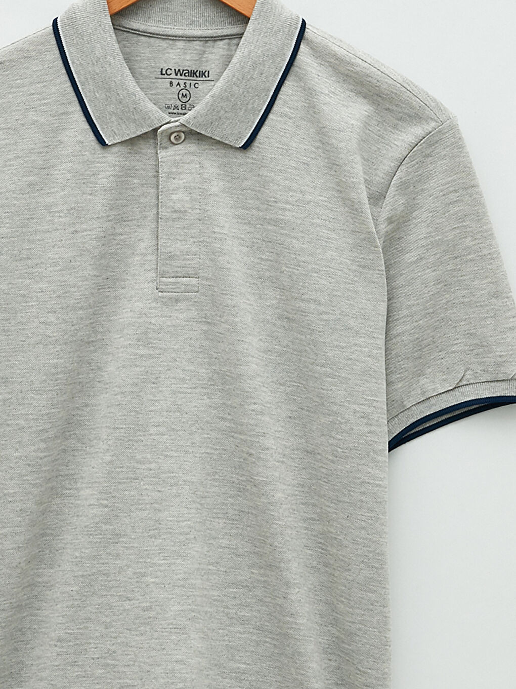 Gri Polo Yaka Kısa Kollu Pike Erkek Tişört-7