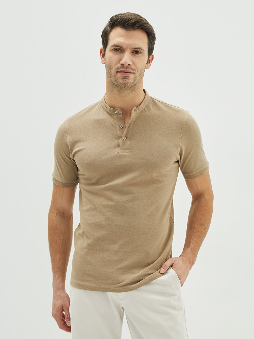 Grandad Collar Pique Men's T-Shirt-1