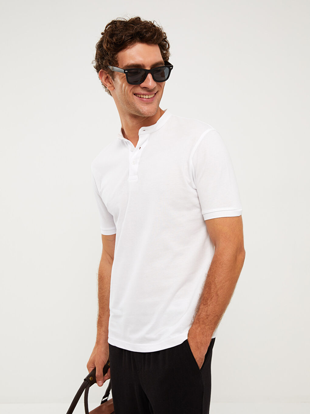 Beyaz Hakim Yaka Pike Erkek Tişört-1