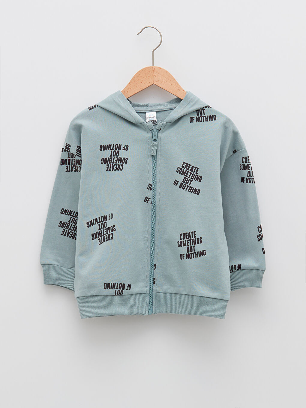 Yeşil Kapüşonlu Uzun Kollu Baskılı Erkek Bebek Fermuarlı Sweatshirt