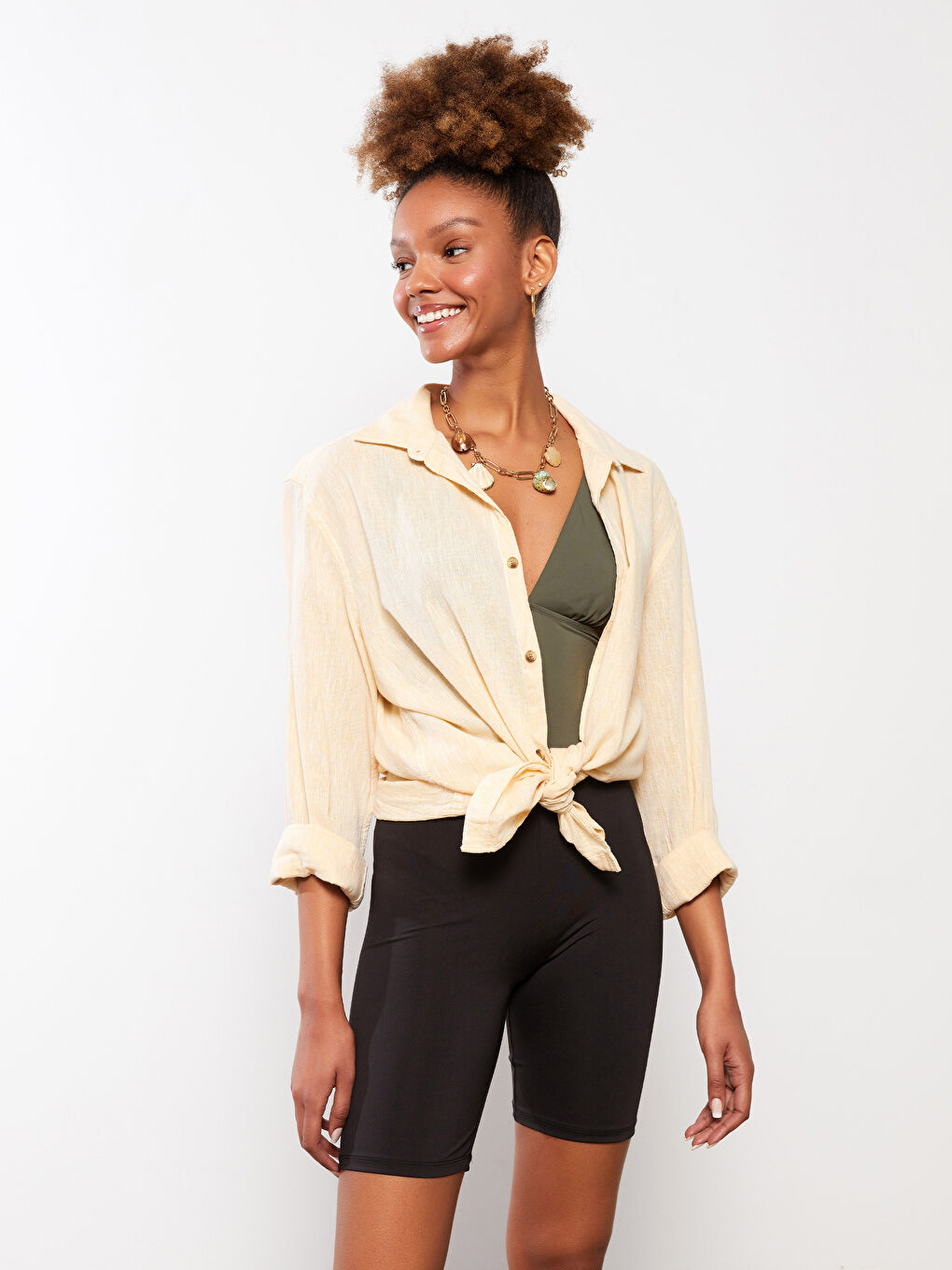 Women's Elasticated Waist Plain Swimming Shorts-1