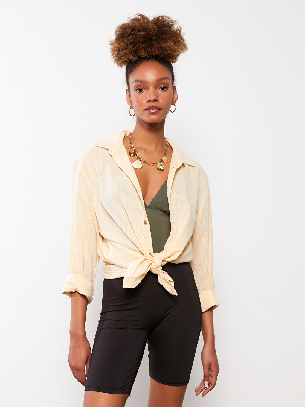 Women's Elasticated Waist Plain Swimming Shorts-2