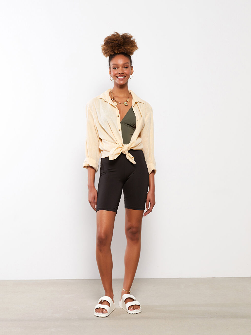 Women's Elasticated Waist Plain Swimming Shorts-3