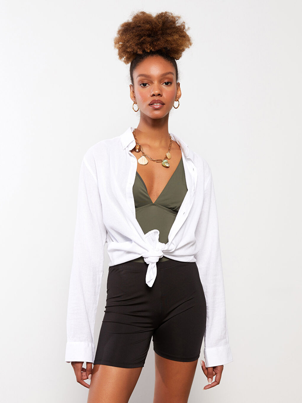 Women's Elasticated Waist Plain Swimming Shorts-2