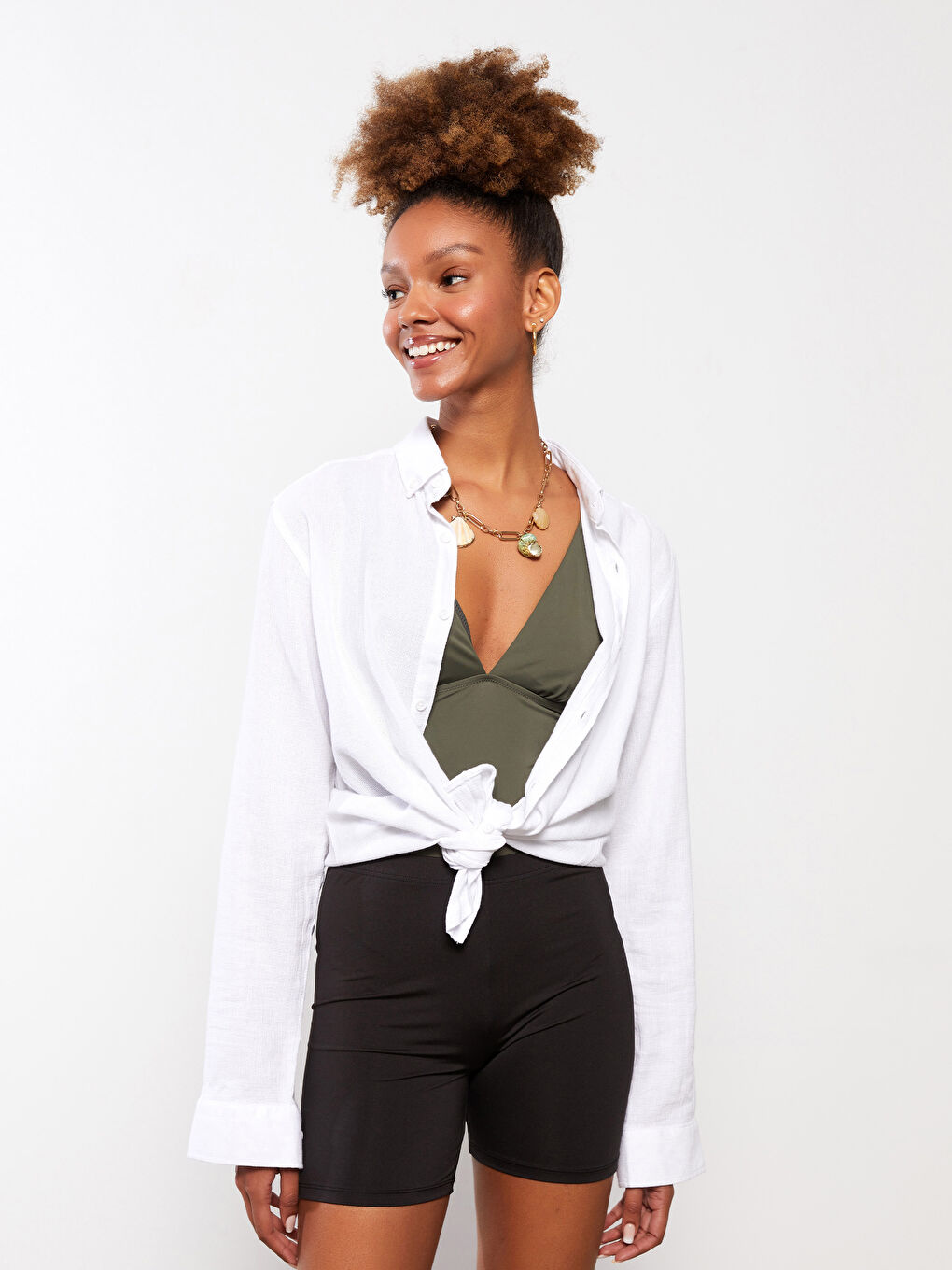 Women's Elasticated Waist Plain Swimming Shorts-3