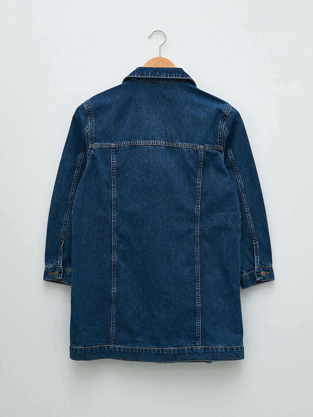 İndigo Gömlek Yaka Düz Cep Detaylı Uzun Kollu Kadın Rodeo Jean Ceket-6