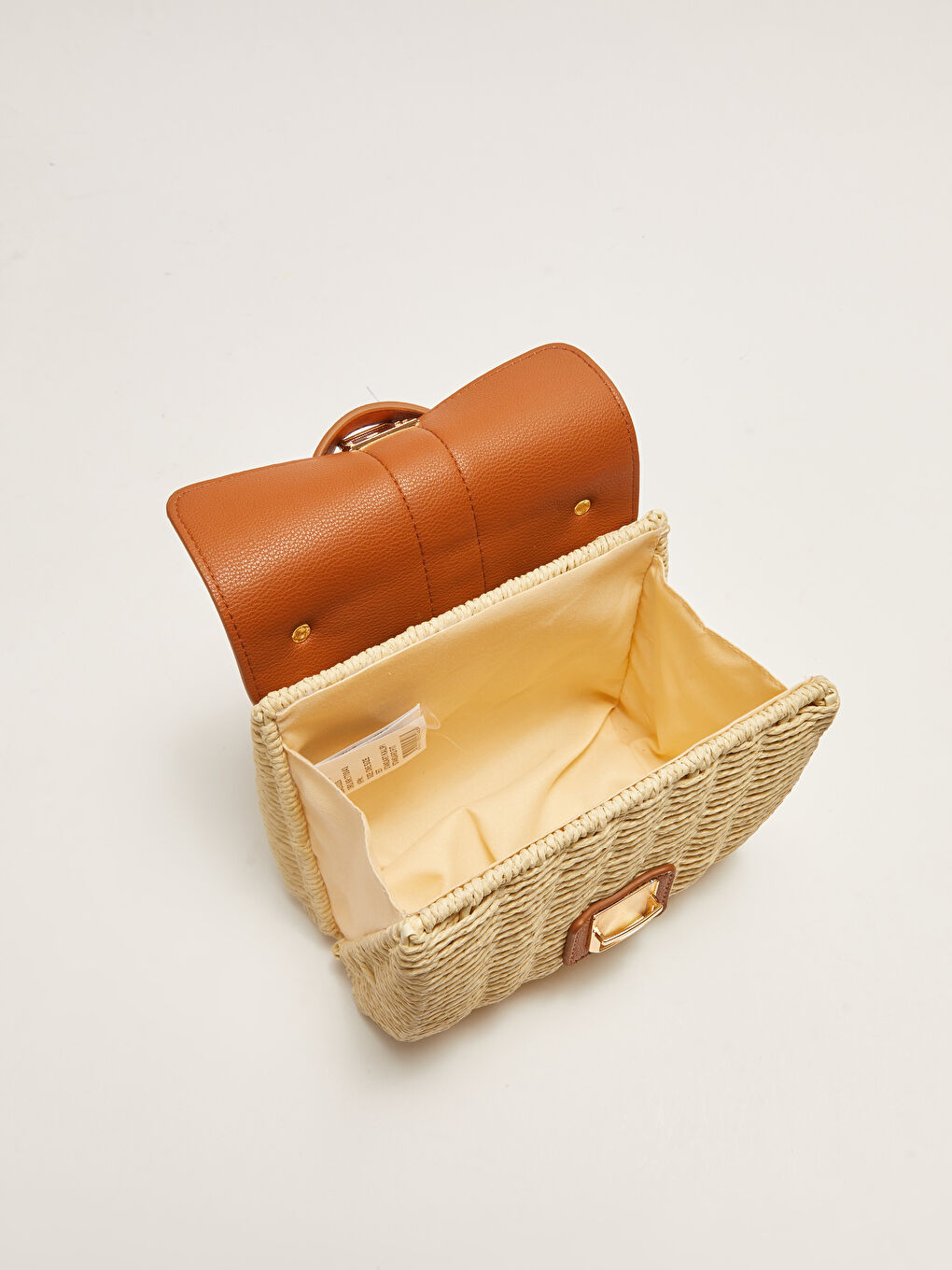 Kahverengi Renk Bloklu Kadın Hasır Çapraz Çanta-6