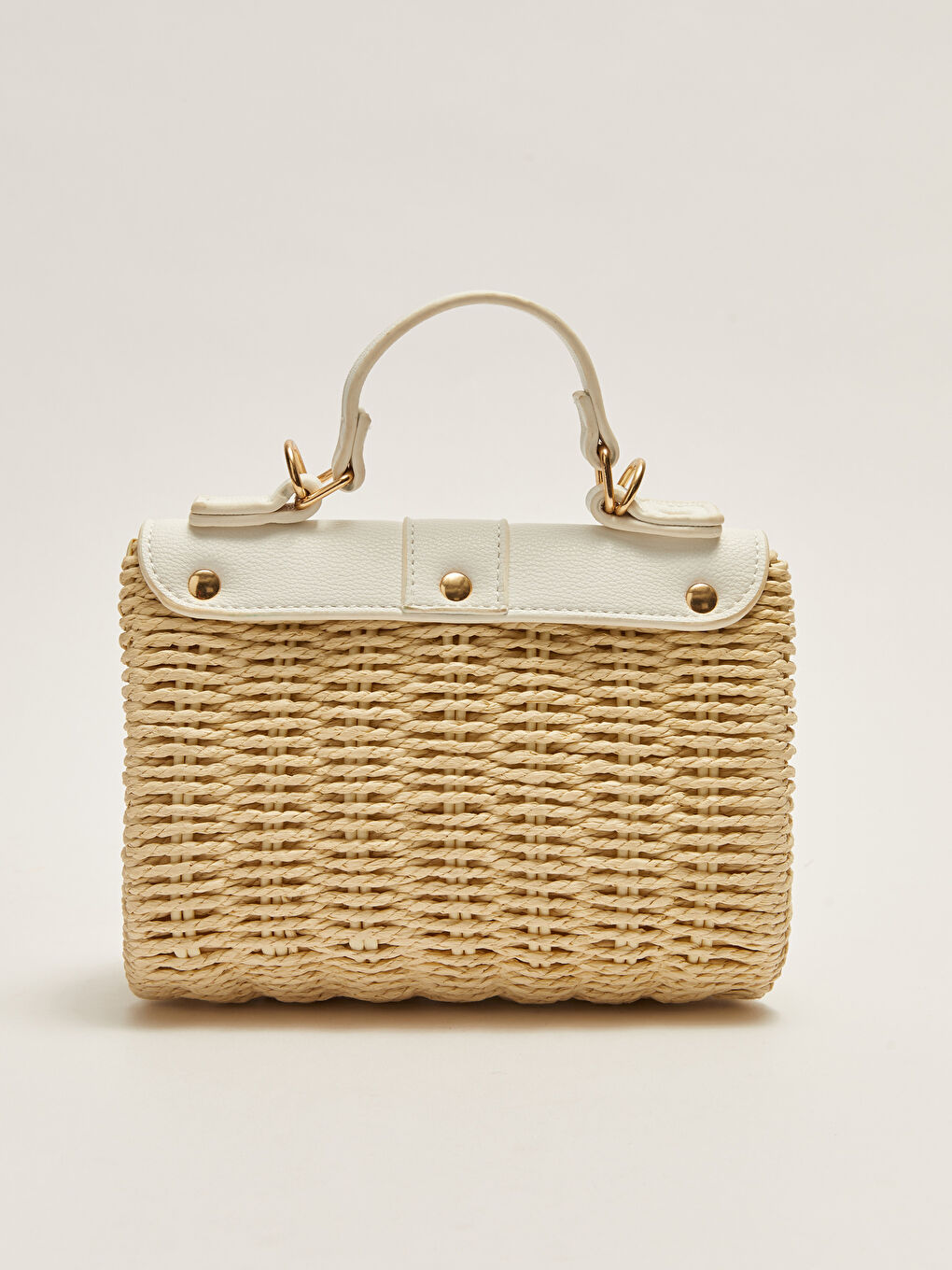 Beyaz Renk Bloklu Kadın Hasır Çapraz Çanta-5