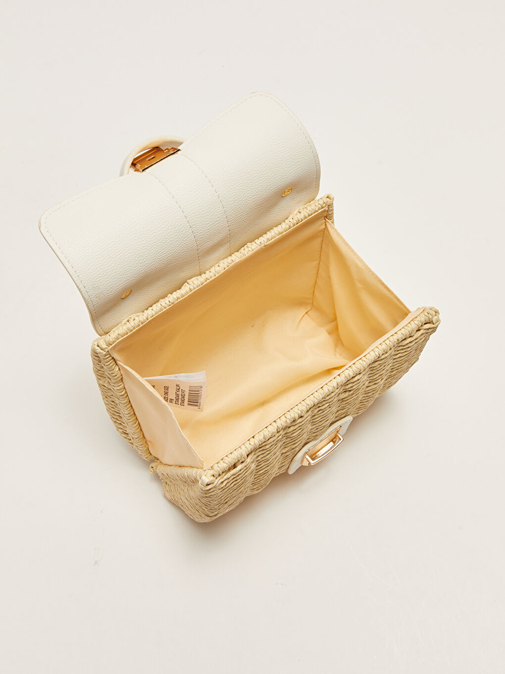 Beyaz Renk Bloklu Kadın Hasır Çapraz Çanta-8