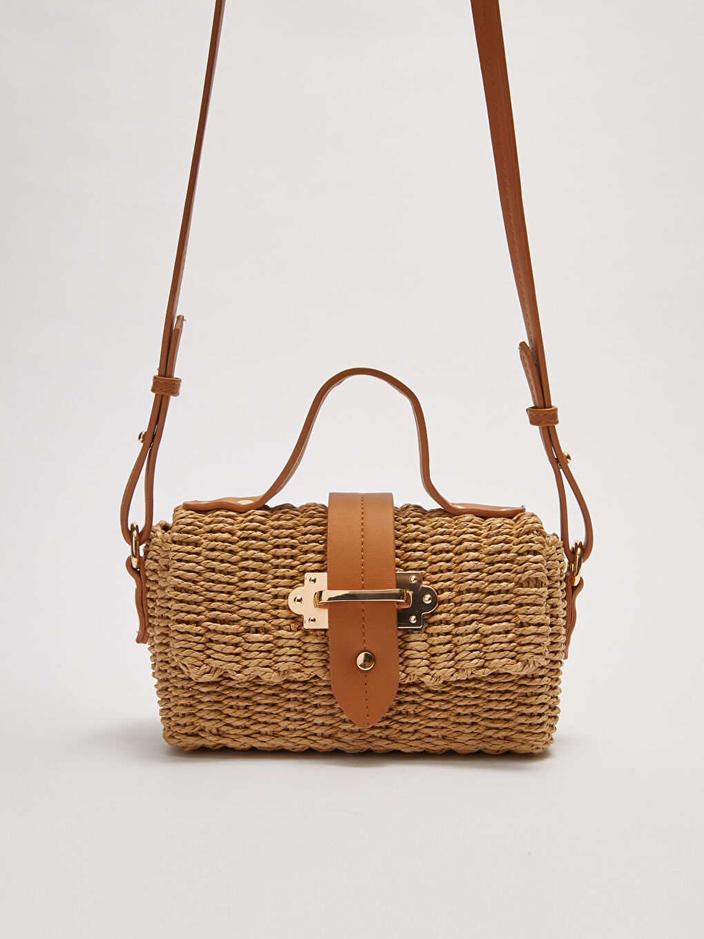 Kahverengi Hasır Kadın Çapraz Çanta-3
