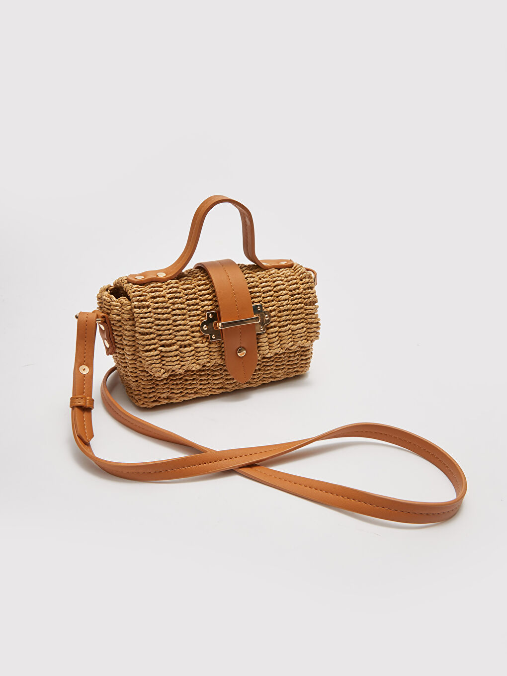 Kahverengi Hasır Kadın Çapraz Çanta-4