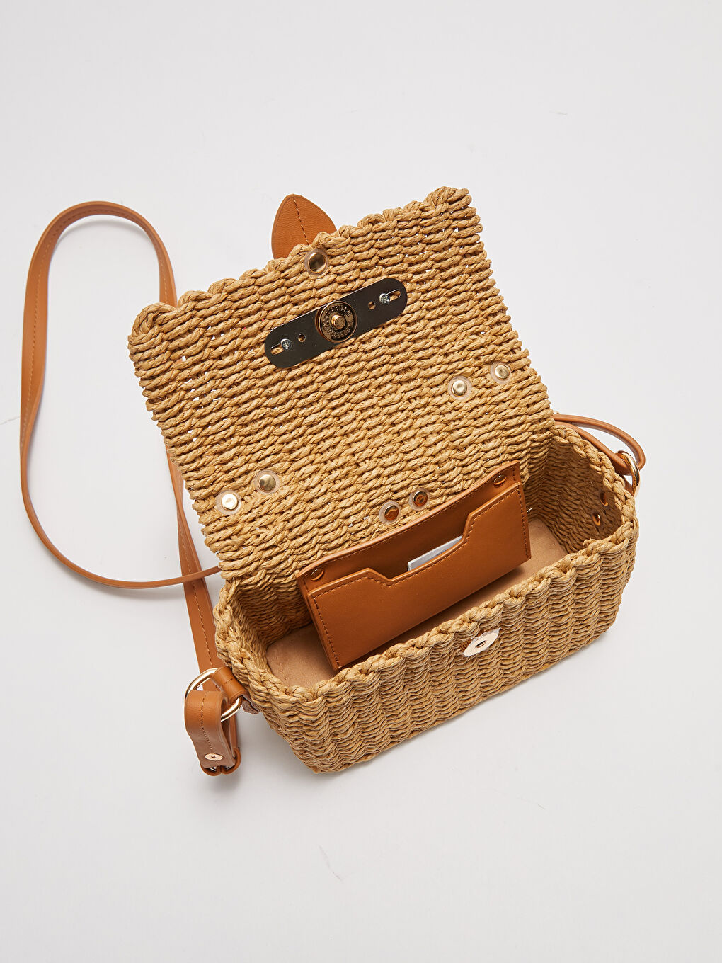 Kahverengi Hasır Kadın Çapraz Çanta-5