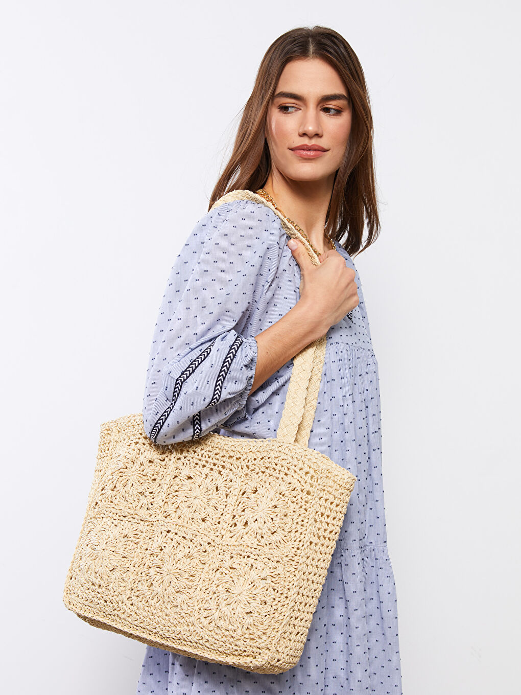 LCW ACCESSORIES Torba za plažu od slame sa uzorkom za žene -S2AO47Z8-CR8