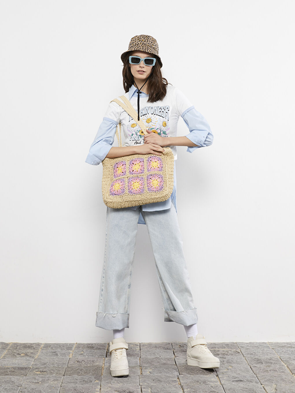 Self Patterned Straw Womens Beach Bag -S2AO47Z8-LQB
