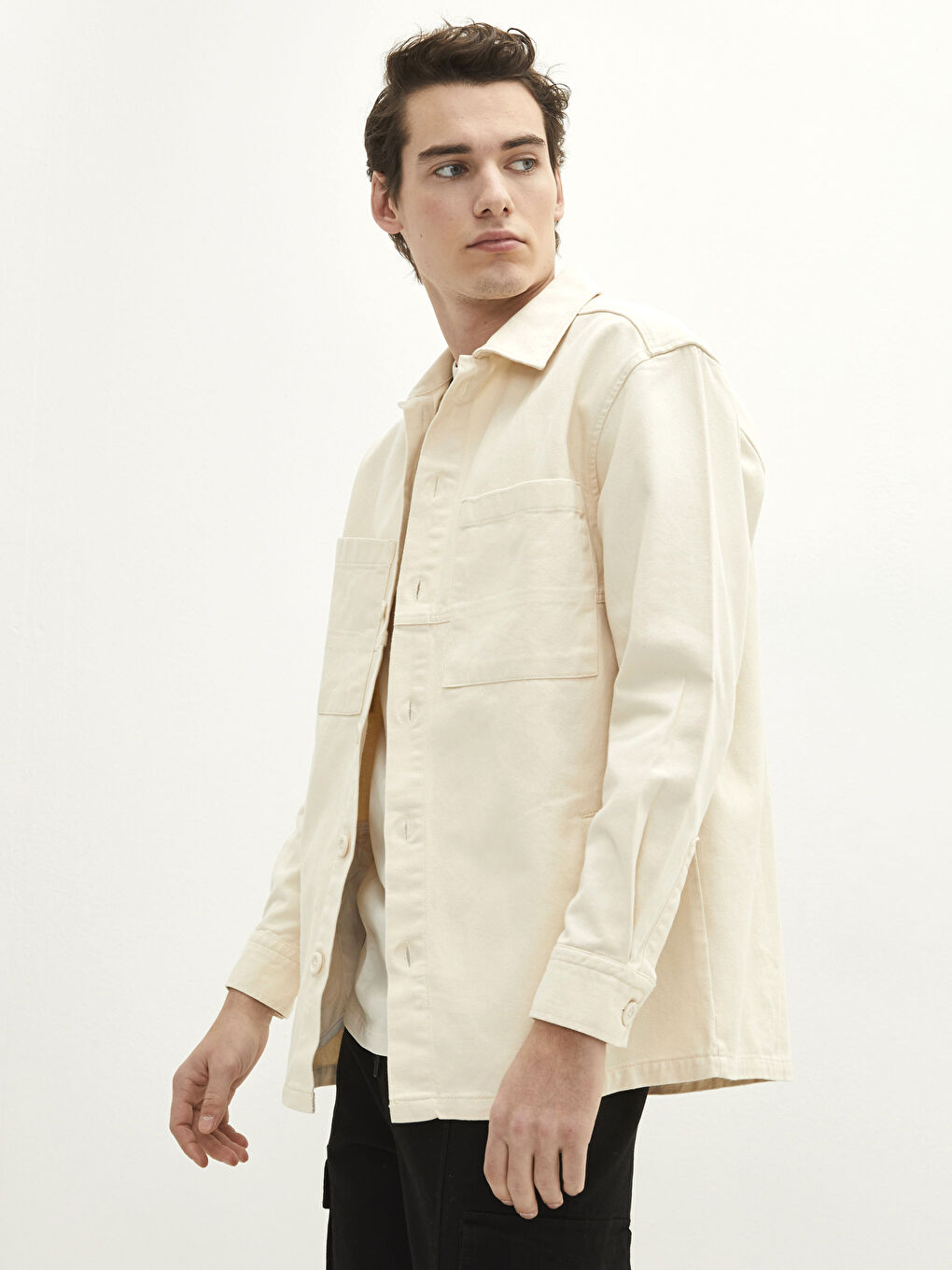 Veste Chemise pour Hommes à Manches Longues en Gabardine Coupe Régulière-1