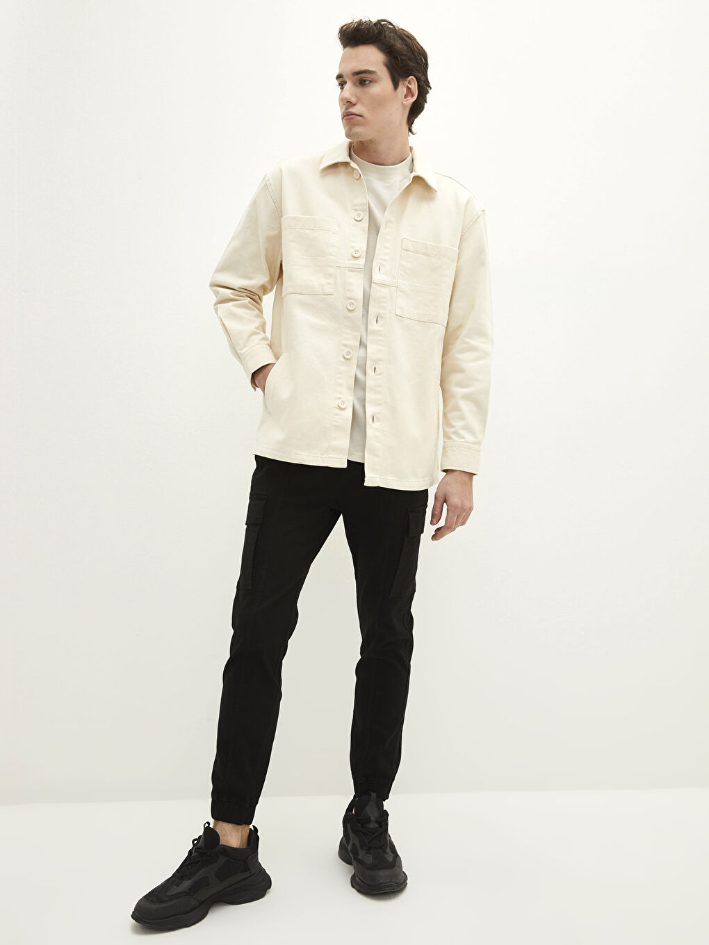 Veste Chemise pour Hommes à Manches Longues en Gabardine Coupe Régulière-2