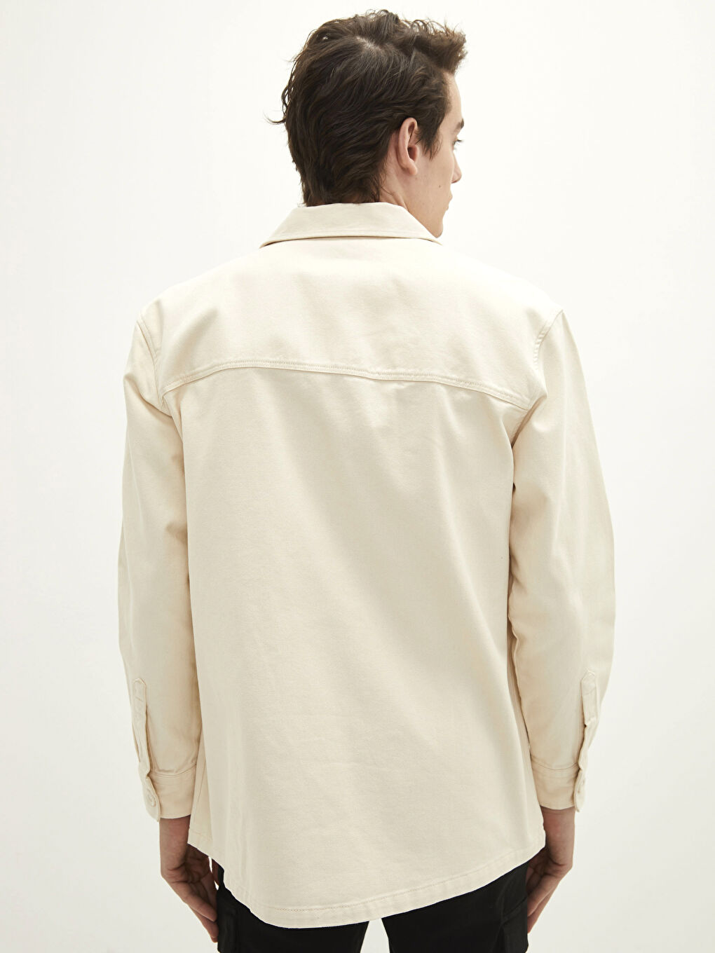 Veste Chemise pour Hommes à Manches Longues en Gabardine Coupe Régulière-4