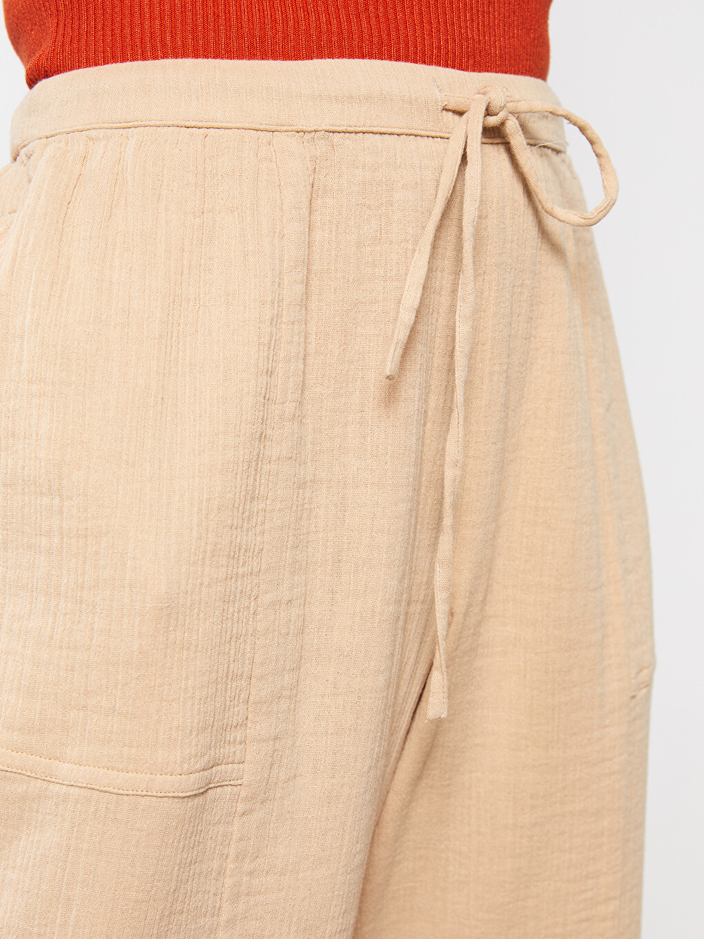 Elastic Waist Comfortable Fit Straight Pocket Women's Trousers Detailed-5