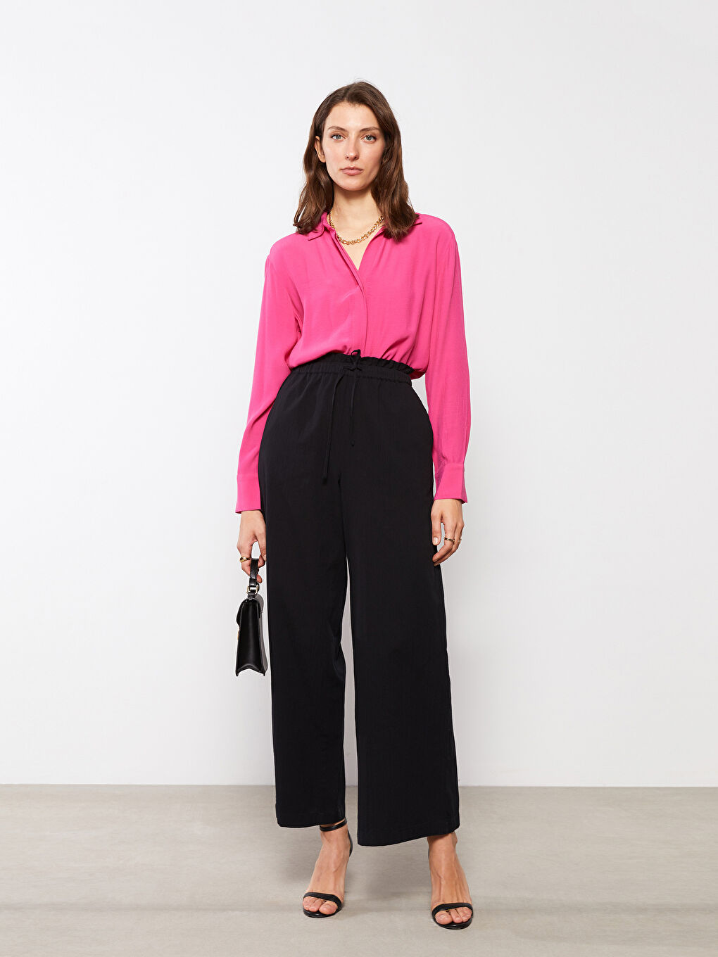 Elastic Waist Comfortable Fit Straight Wide Leg Women's Trousers -S2AO56Z8-CVL