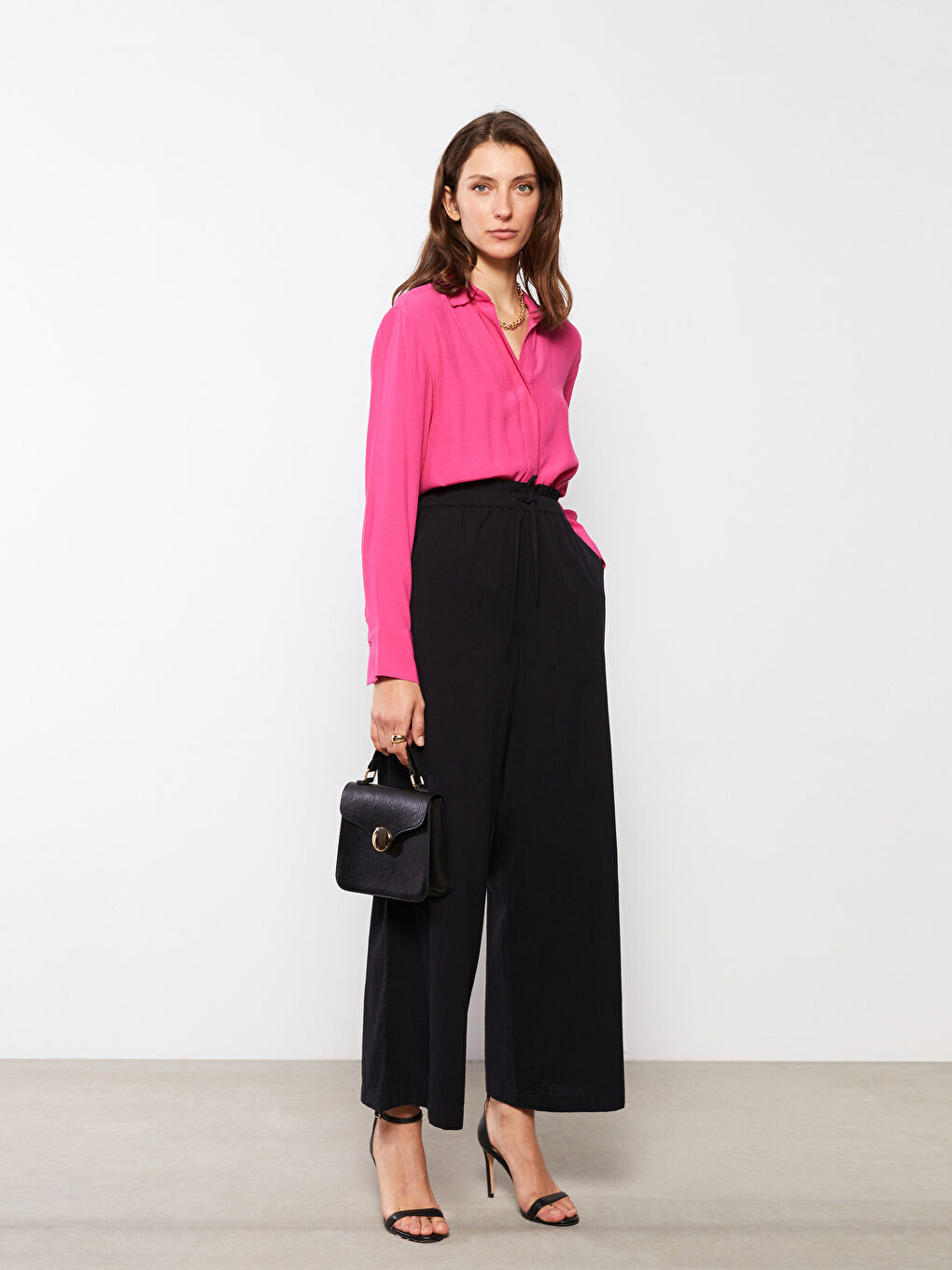 Elastic Waist Comfortable Fit Straight Wide Leg Women's Trousers -S2AO56Z8-CVL