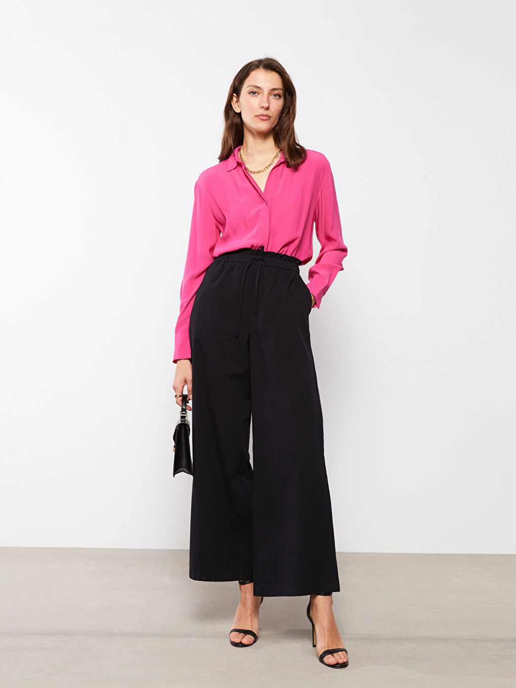 Elastic Waist Comfortable Fit Straight Wide Leg Women's Trousers -S2AO56Z8-CVL