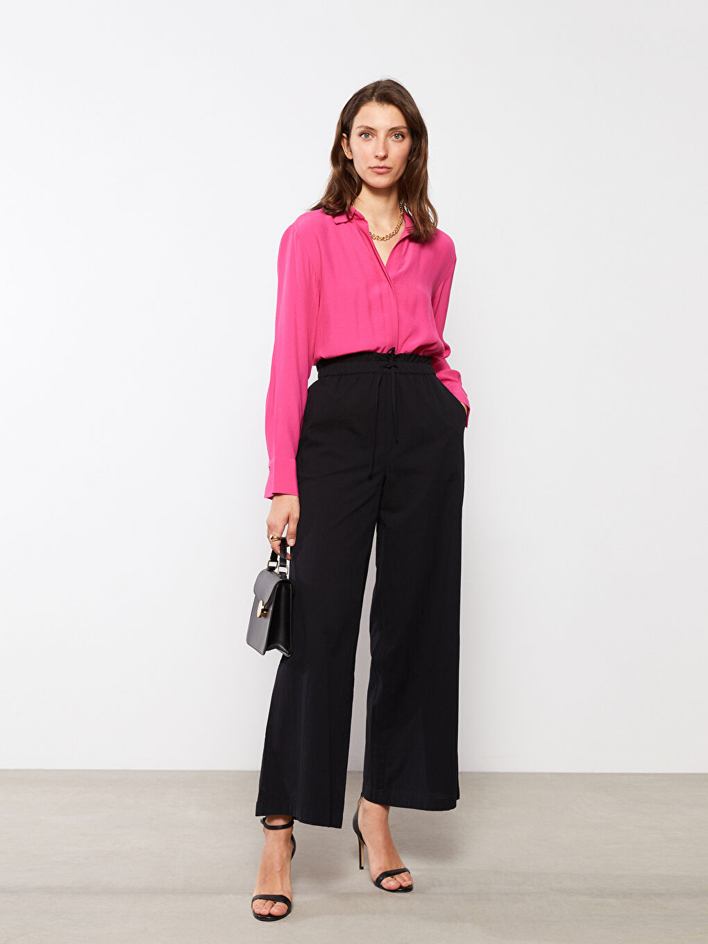 Elastic Waist Comfortable Fit Straight Wide Leg Women's Trousers -S2AO56Z8-CVL