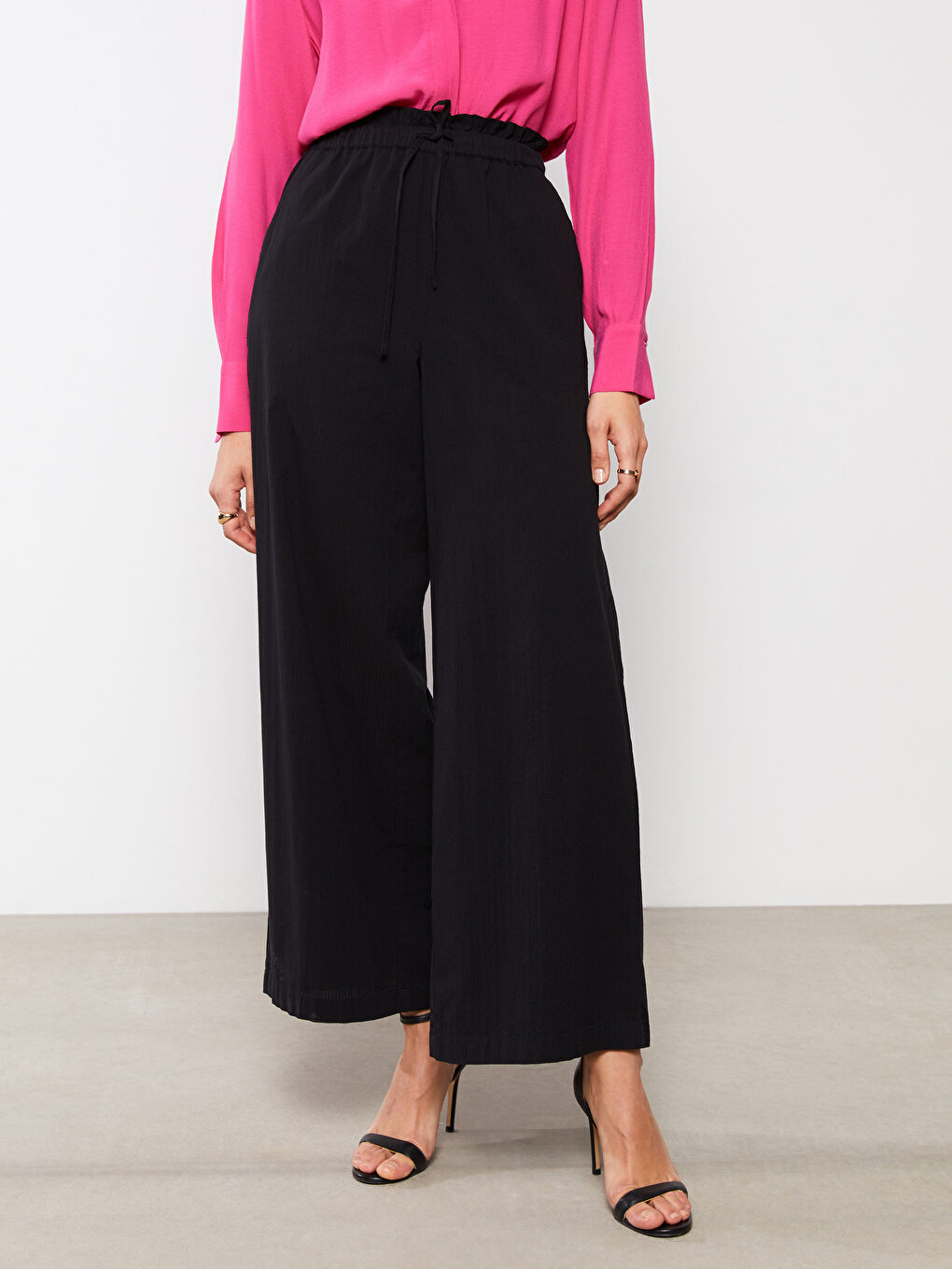 Elastic Waist Comfortable Fit Straight Wide Leg Women's Trousers -S2AO56Z8-CVL