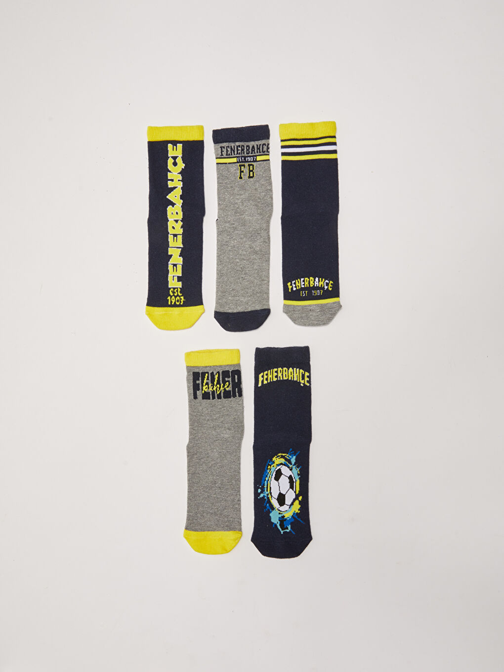 Karışık Fenerbahçe Baskılı Erkek Çocuk Taraftar Soket Çorap 5'li-1