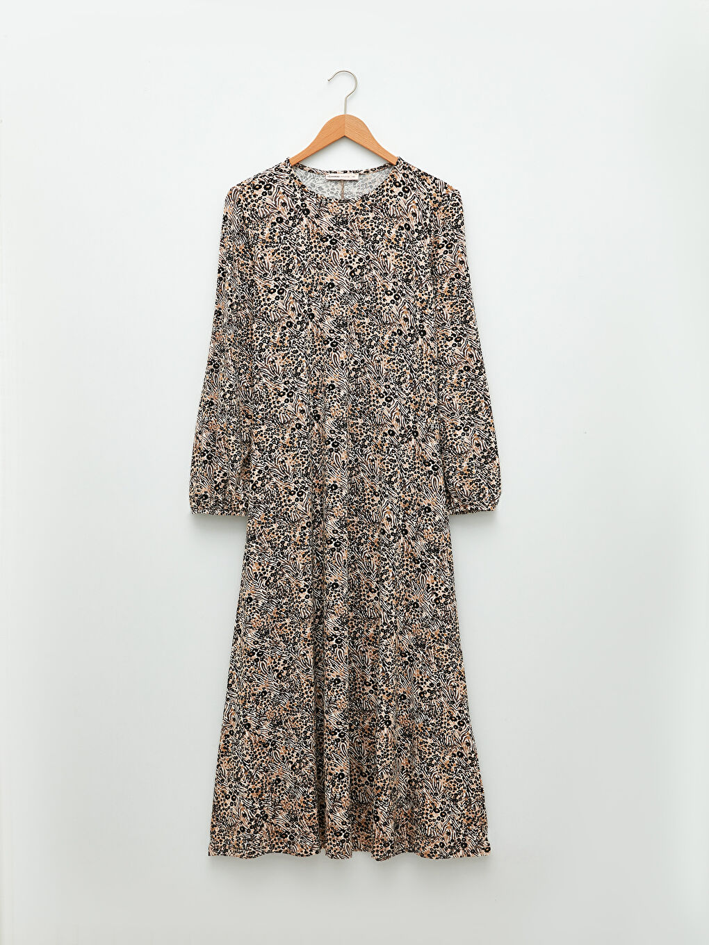 Crew Neck Patterned Long Sleeve A-Line Women's Dress-4