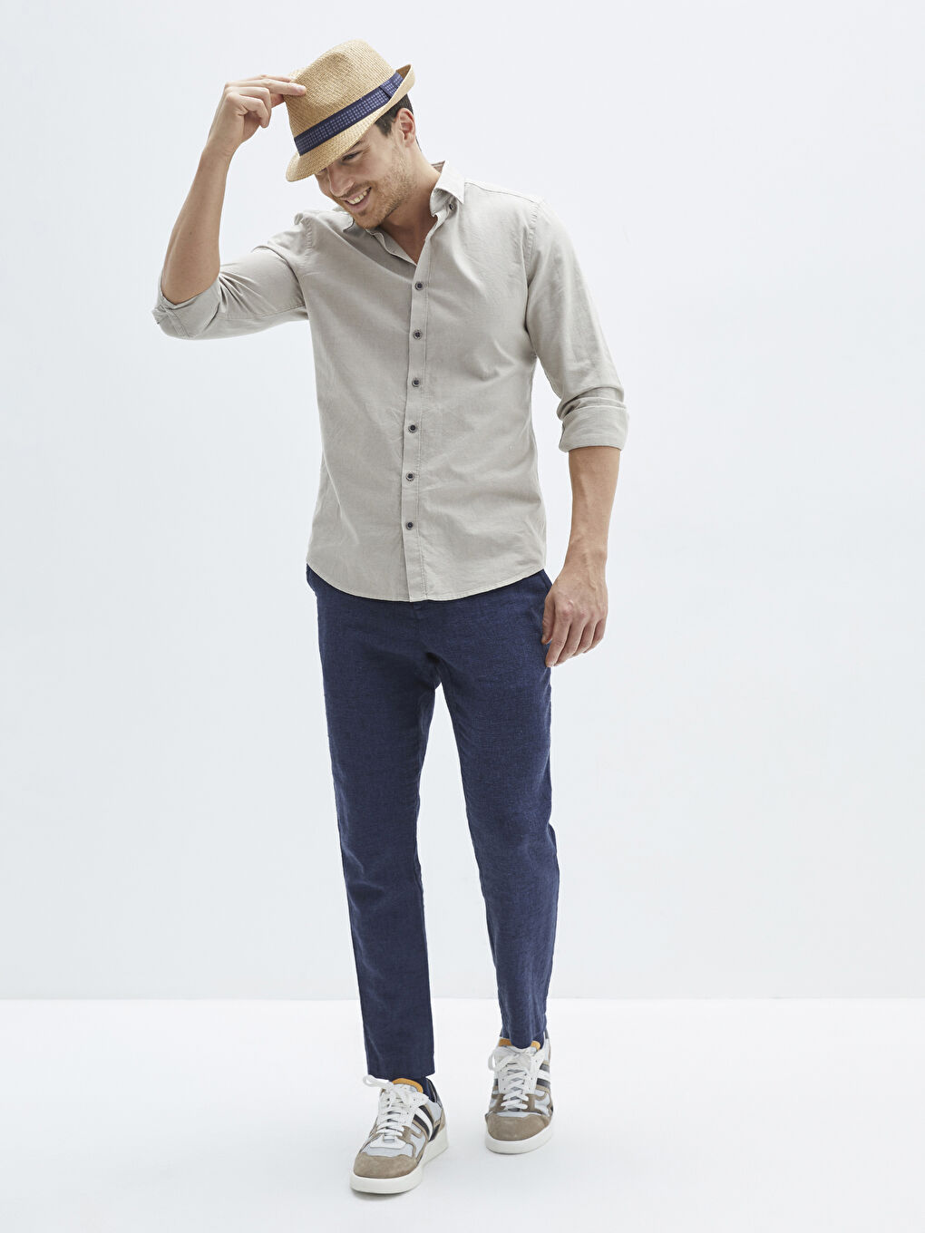 Piping Detailed Straw Men's Fedora Hat-1