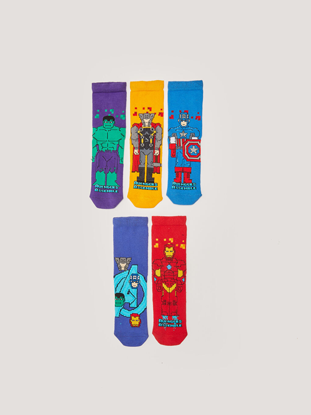 Karışık Avengers Desenli Erkek Çocuk Soket Çorap 5'li-1
