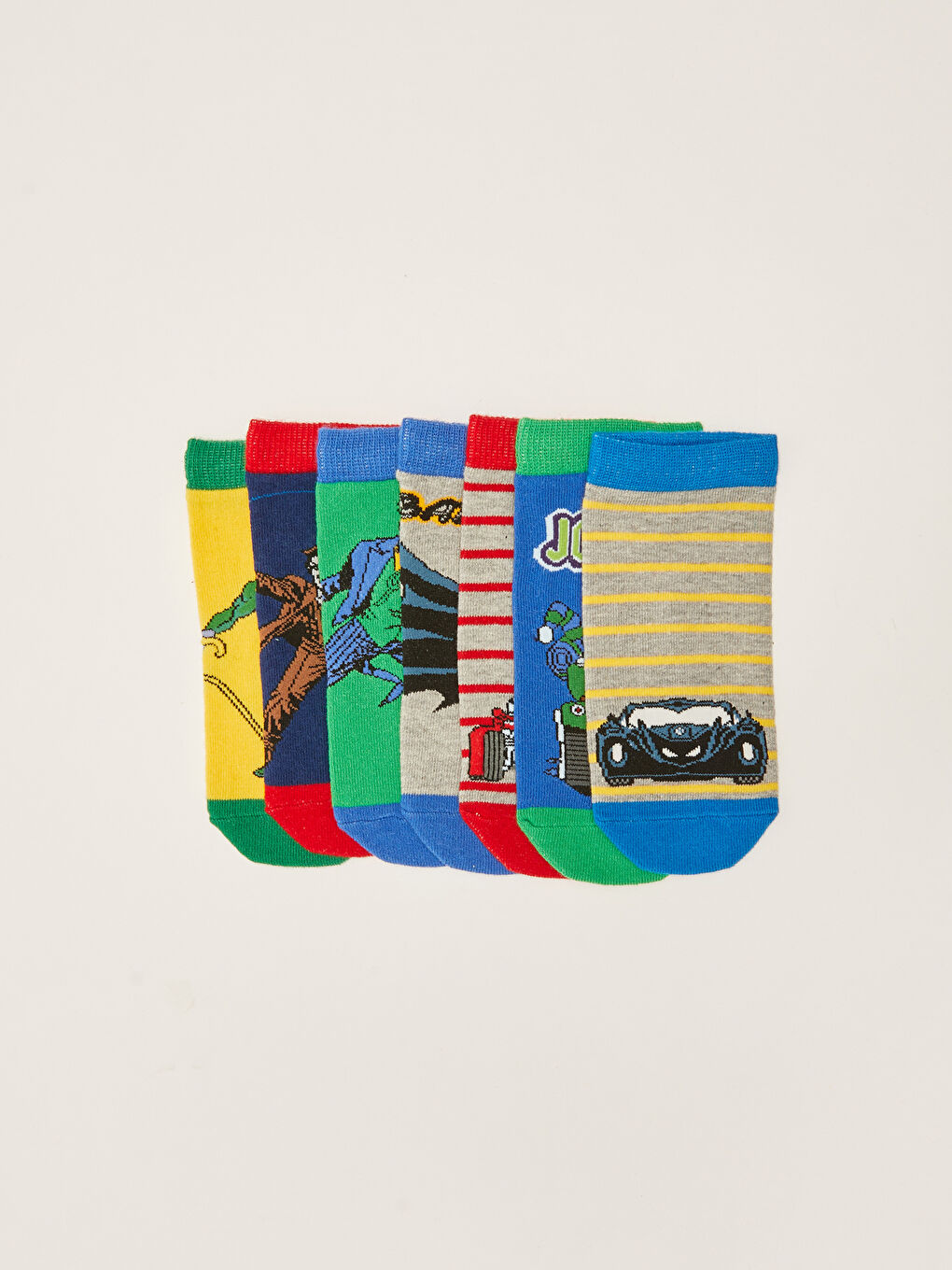 Karışık Batman Desenli Erkek Çocuk Patik Çorap 7'li-1