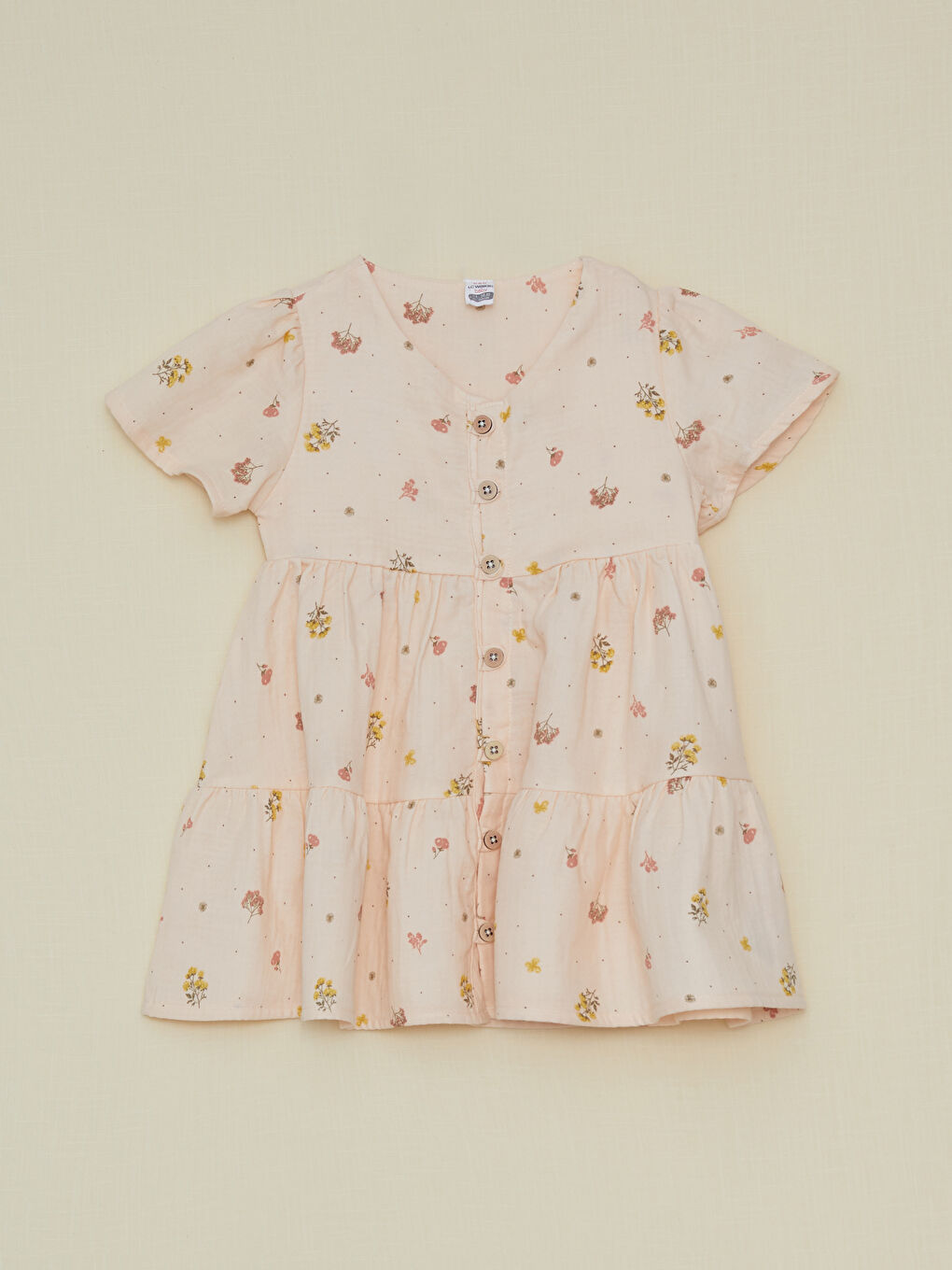 V Neck Short Sleeve Printed Baby Girl Dress