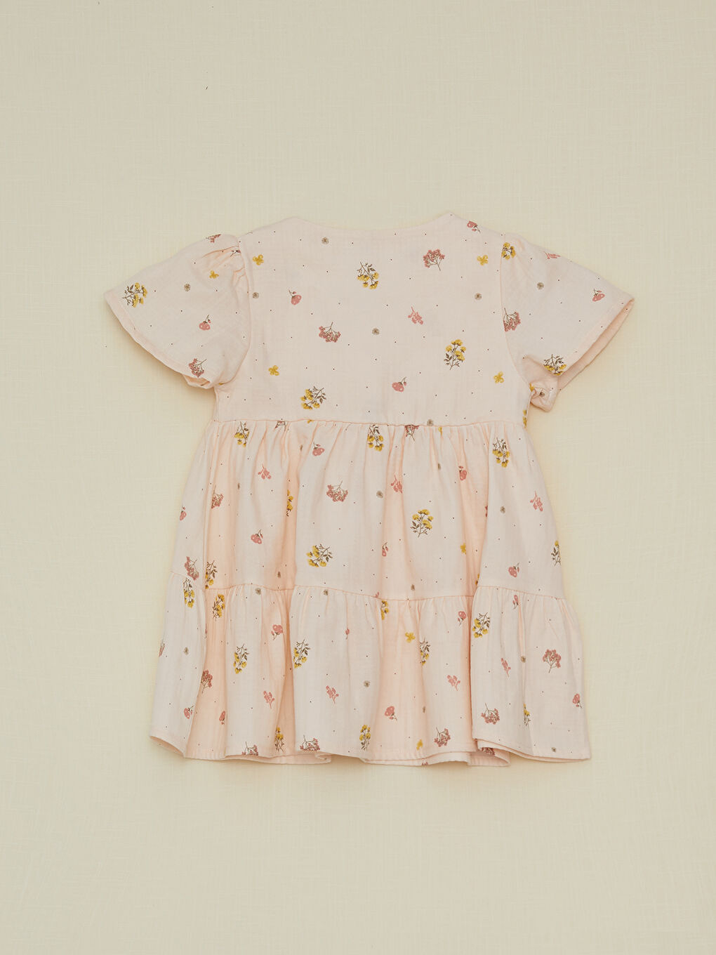 V Neck Short Sleeve Printed Baby Girl Dress-1