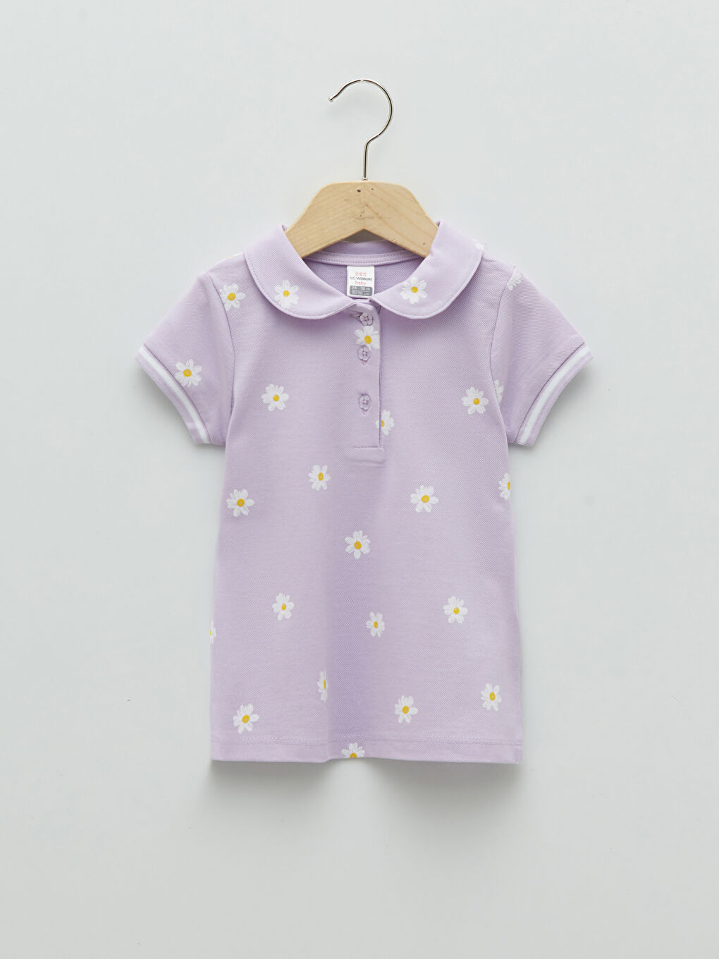 تيشيرت بناتي رضع مطبوع بأكمام قصيرة وياقة بولو