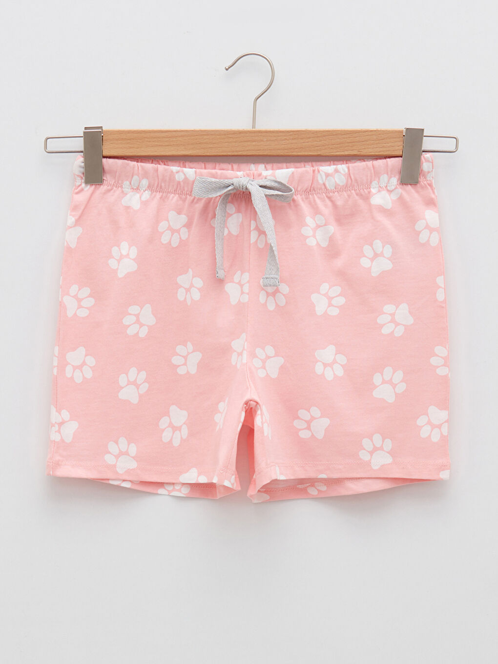 Pembe Bisiklet Yaka Baskılı Kısa Kollu Kadın Pijama Takımı-8